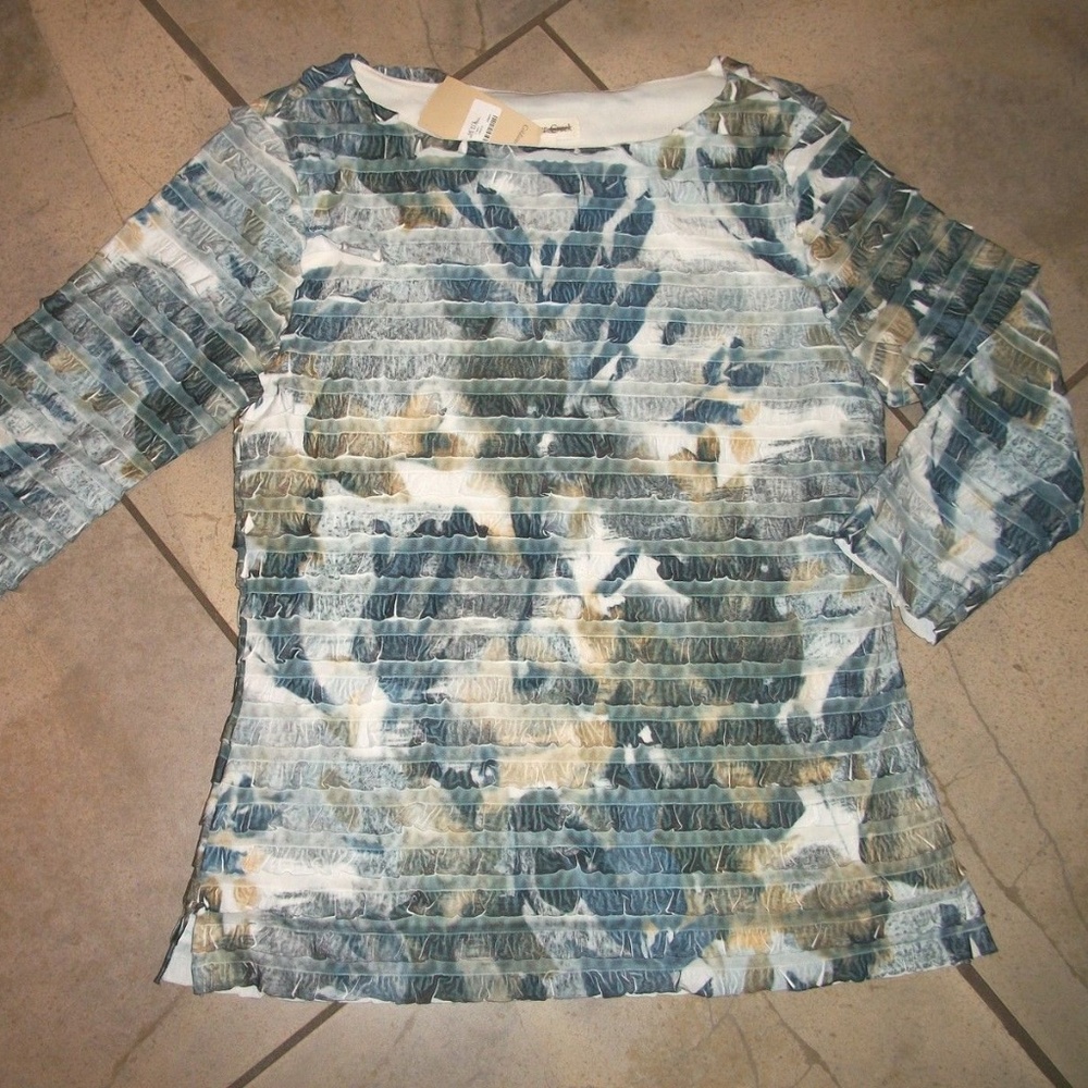 Coldwater Creek Blue & White Tiered Ruffle Top XS